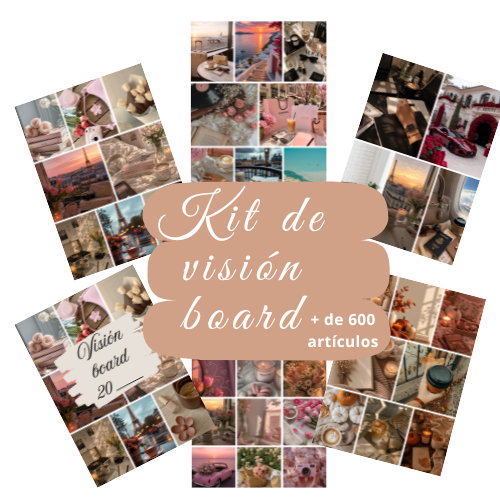 Presentación del kit de vision board con distintos collages